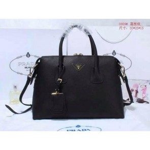 Prada Litchi Leather Two-Handle Bag BN0889 Black VS07009