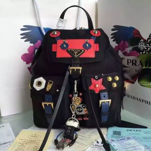 Prada Robot Fabric Backpack Black and Red 1BZ677 VS01937