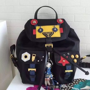 Prada Robot Fabric Backpack Black and Yellow 1BZ677 VS09074