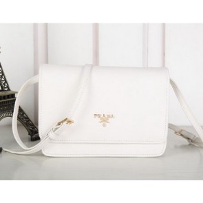 Prada Saffiano Leather Flap Shoulder Bag BT1213 White VS05066