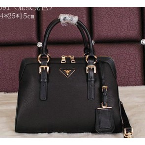 Prada Smooth Leather Top Handle Bag BL8091 Black VS07903