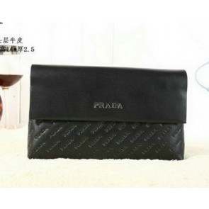 PRADA Weave Leather Clutch P88082 Black VS02206