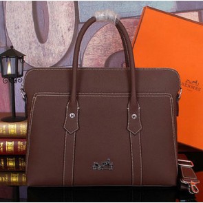 Quality Hermes Briefcase Original Calf Leather HM98321 Brown VS08118