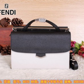 Replica AAAAA Fendi Demi Jour Bag Saffiano Leather F6070 Black&White VS08665