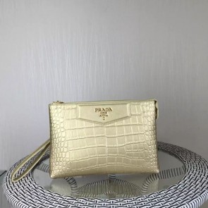 Replica Best Prada Croco Leather Clutch PD991 Gold VS00583