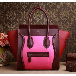 Replica Celine Luggage Mini Boston Tote Bags Original Leather 3308 Rose&Burgundy&Wine VS00367