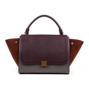 Replica Celine Trapeze tote Bag 3042 in Burgundy with Grey Original Leather with Brown Suede Fug VS05610