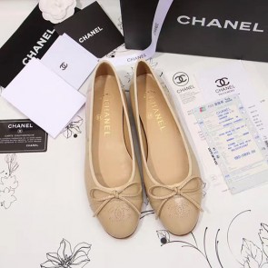 Replica Chanel Beige Patent Leather Ballet Flats CH1630 VS04852