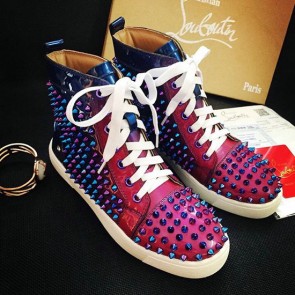 Replica Christian Louboutin Louis Spikes Flat Blue&Purple Patent Leather CL1240 VS02405