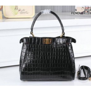 Replica Fendi mini Peekaboo Bag Croco Leather FD8838 Black VS00136