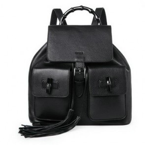 Replica Gucci Bamboo Leather Backpack 370833 Black VS03549