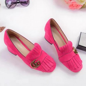 Replica Gucci Suede Mid-heel Pump Rose 461947 VS08115