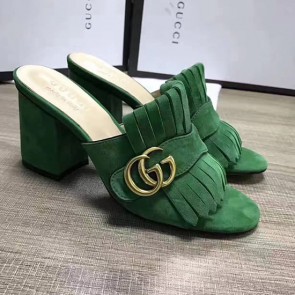 Replica Gucci Suede Mid-heel Slide Green 453495 VS01653