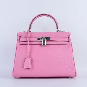 Replica Hermes Kelly 28cm Shoulder Bags Sakura Grainy Leather Silver VS05650