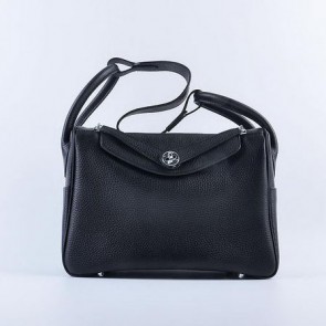 Replica Hermes Lindy 30CM Grainy Leather Shoulder Bag H6207 Black VS08170