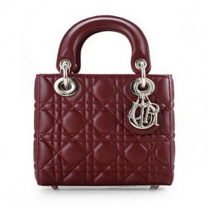 Replica Lady Dior Bag Nano Bag Burgundy Original Leather D44552 Gold VS01681