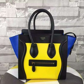 Replica Luxury Celine Micro Luggage Tote Bag Original Leather C164173 Yellow&Black&Blue VS07939