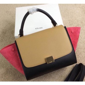 Replica Luxury Celine mini Trapeze Bag Suede Leather CL005 Rose&Black&Khaki VS00303