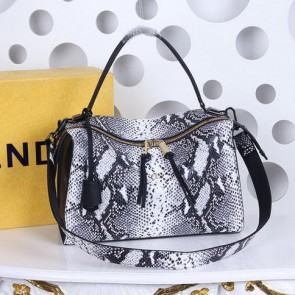 Replica Luxury Fendi Turquoise Strap Snake Leather Top Handle Bag FD39375 Grey VS01366