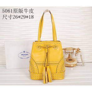 Replica PRADA B5061H Yellow Studded Leather Bucket Bag VS03169