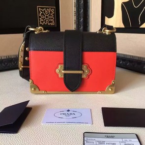 Replica Prada Cahier Calf Leather Shoulder Bag Red&Black 1BD045 VS06777