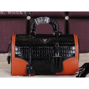 Replica Prada Croco Leather Boston Bag BN8096 Black VS00850