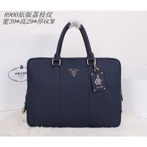 Replica Prada Original Grainy Leather Briefcase P8900 Blue VS08602