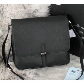 Replica PRADA Saffiano Leather Messenger Bag VA3081 Black VS06845