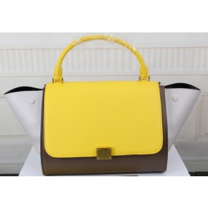 Replica Quality Celine Trapeze Bag Original Leather CT3342 Yellow&Khaki&White VS09052