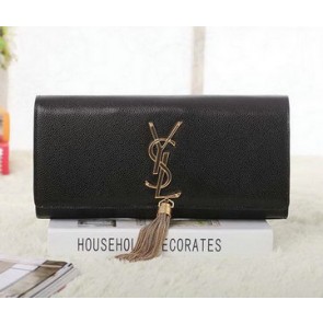 Replica Saint Laurent Classic Monogramme Tassel Cannage Pattern Clutch Y5485 Black VS06512