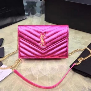 Replica Saint Laurent Envelope Chain Wallet in Rose Grained Calfskin 201120 VS05791