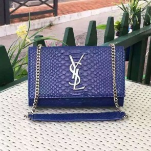Replica Saint Laurent Monogramme Shoulder Bag in Blue Crocodile Embossed Leather Y1883 VS06432