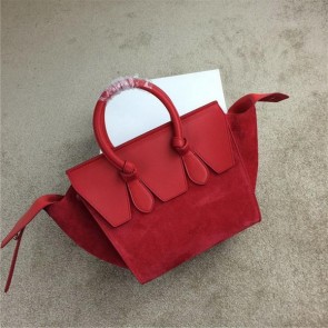 Replica Top Celine Tie Nano Top Handle Bags Suede Leather C98313 Red VS09620