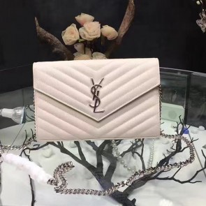 Saint Laurent Beige Grained Matelasse Leather Chain Wallet Y221220 VS06137