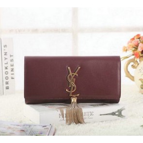 Saint Laurent Classic Monogramme Tassel Original Leather Clutch Y5485 Burgundy VS07045