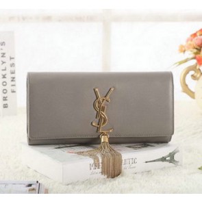 Saint Laurent Classic Monogramme Tassel Original Leather Clutch Y5485 Khaki VS07302