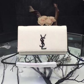 Saint Laurent Gourmette Chain Shoulder Bag in White Grained Leather 354118 VS06362