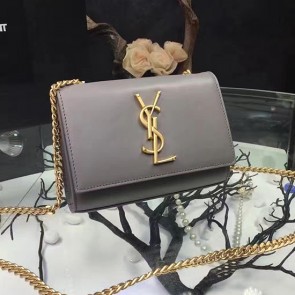 Saint Laurent Small Kate Monogram Smooth Leather Shoulder Bag Grey Y121240 VS06941