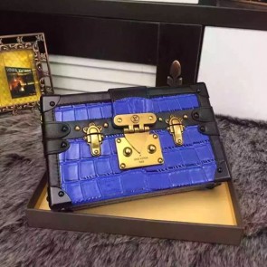 Sale 1:1 Imitation Louis Vuitton Crocodile Brillant Petite Malle N91994 Blue VS07732
