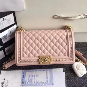 Sale 1:1 Knockoff Chanel Lambskin Medium Boy Bag A67086 Pink 2017 VS02922