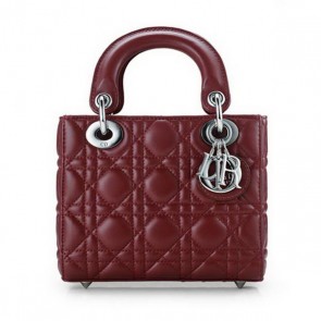 Sale 1:1 Lady Dior Bag Nano Bag Burgundy Original Leather D44552 Silver VS07192