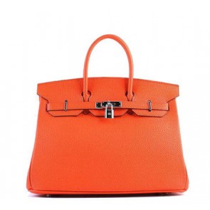 Sale 1:1 Replica Hermes Birkin 35CM Tote Bag Orange Grainy Leather H-35 Silver VS01262