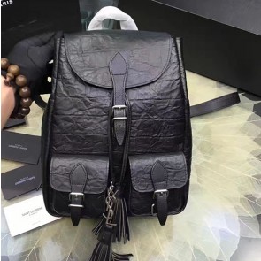 Small Festival Backpack In Black Crocodile Embossed Leather 421943 VS06600