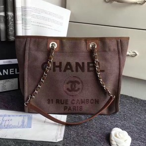 Top Chanel Canvas and Sequins Cubano Trip Deauville Shopping Bag Brown A66941 VS01172