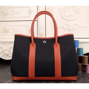Top Hermes Garden Party 36cm 30cm Tote Bag Canvas Black&Orange VS03897
