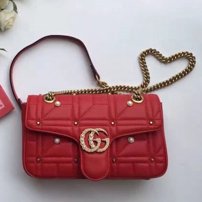 Top Knockoff Gucci GG Marmont Matelasse Shoulder Bag Red 443497 VS06703