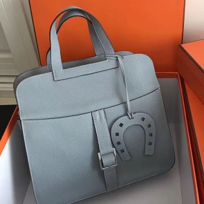 Top Knockoff Hermes Halzan 31 Bag in Light Blue Taurillon Clemence Leather H070428 VS07459