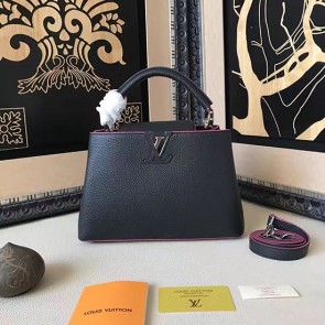 Top Replica Louis Vuitton Taurillon Leather Capucines PM Black and Rose M42237 VS04215