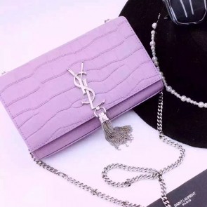 YSL Monogramme Tassel Shoulder Bag in Purple Crocodile Embossed Leather Y40493988 VS07125