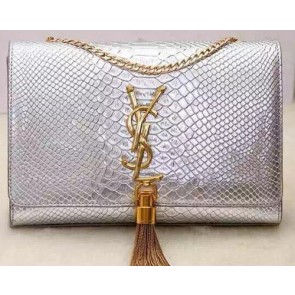 Yves Saint Laurent Monogramme Snake Leather Cross-body Bag Y32218 Silver VS07018